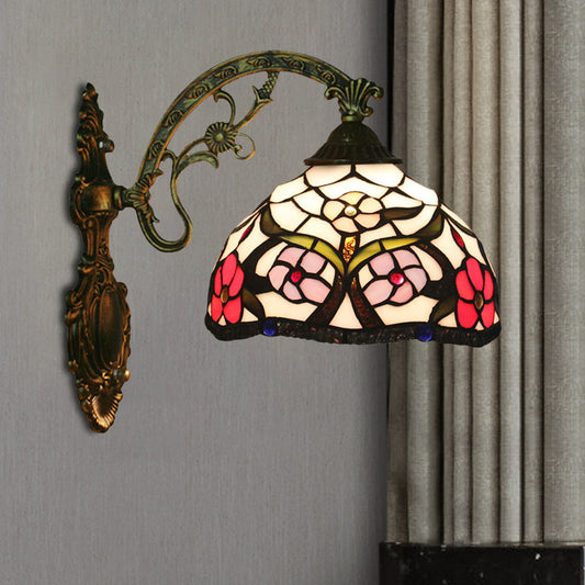 Frendorf | Bronzen 1-Licht Wandverlichtingsarmatuur Tiffany Gesneden Glas Pioenpatroon Kom Wandmontage Licht