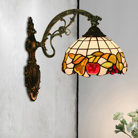 Frendorf | Schüssel Schirm Wandmontierte Lampe Tiffany Handgeschnittenes Glas 1 Glühbirne Bronze Wandleuchte mit Früchte Muster