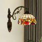 Frendorf | Schüssel Schirm Wandmontierte Lampe Tiffany Handgeschnittenes Glas 1 Glühbirne Bronze Wandleuchte mit Früchte Muster
