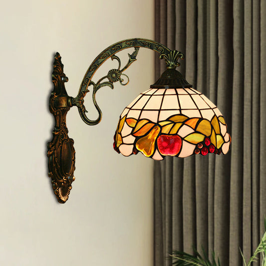 Frendorf | Schüssel Schirm Wandmontierte Lampe Tiffany Handgeschnittenes Glas 1 Glühbirne Bronze Wandleuchte mit Früchte Muster