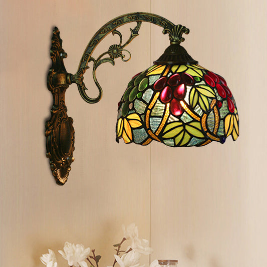 Frendorf | Tiffany-Stil Trauben Wandleuchte Sconce 1 Kopf Handgefertigte Buntglas Wandmontierte Beleuchtung in Rot/Grün