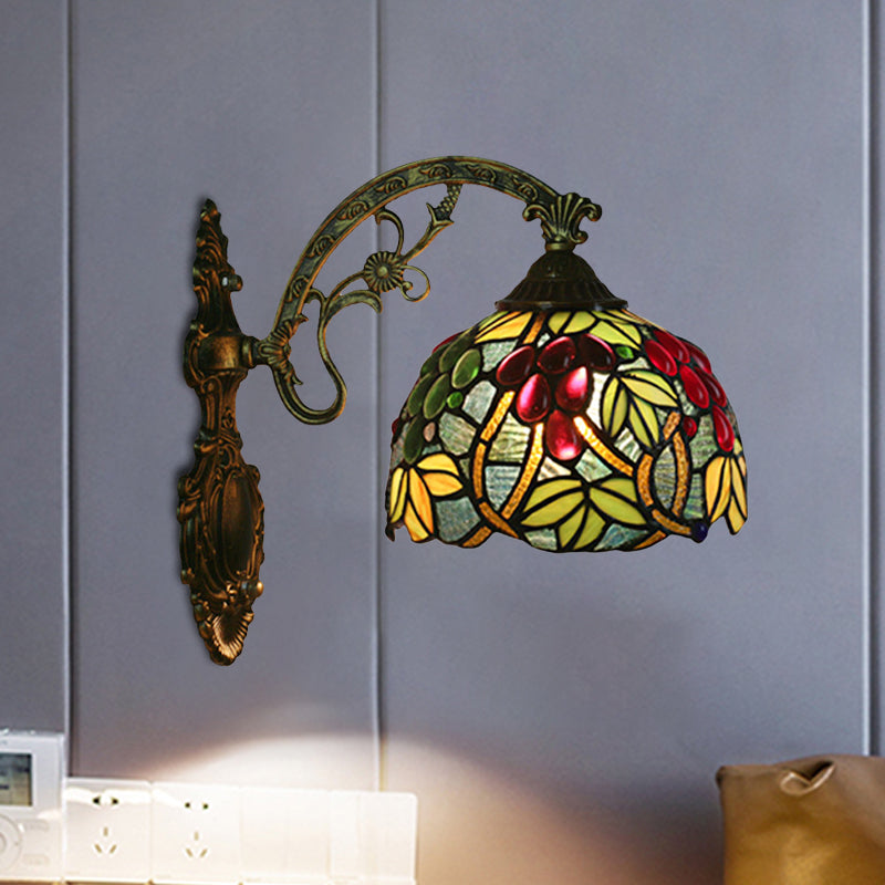 Frendorf | Tiffany-Stil Trauben Wandleuchte Sconce 1 Kopf Handgefertigte Buntglas Wandmontierte Beleuchtung in Rot/Grün