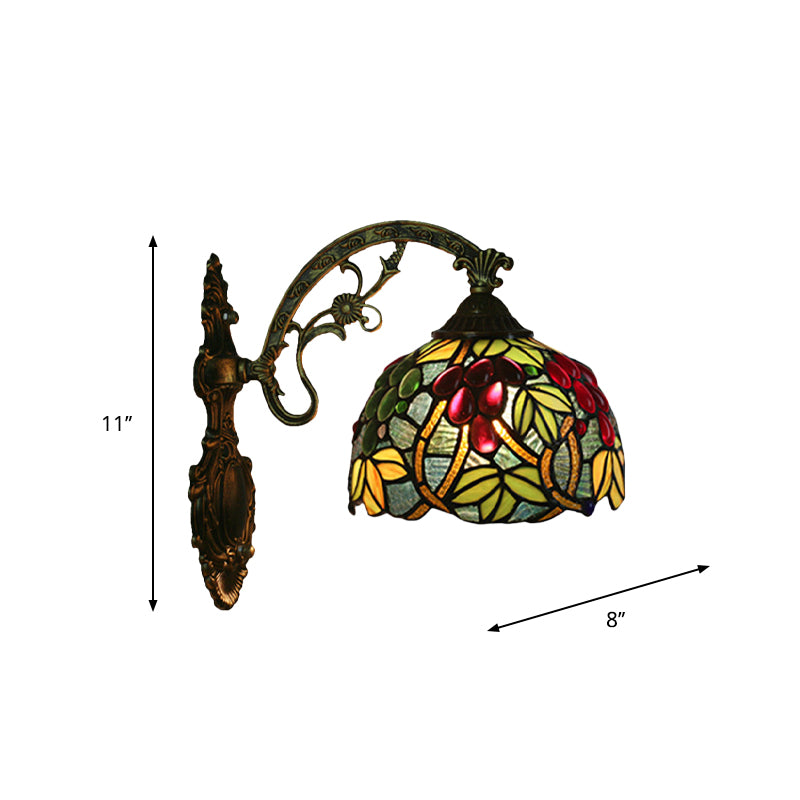 Frendorf | Tiffany-Stil Trauben Wandleuchte Sconce 1 Kopf Handgefertigte Buntglas Wandmontierte Beleuchtung in Rot/Grün