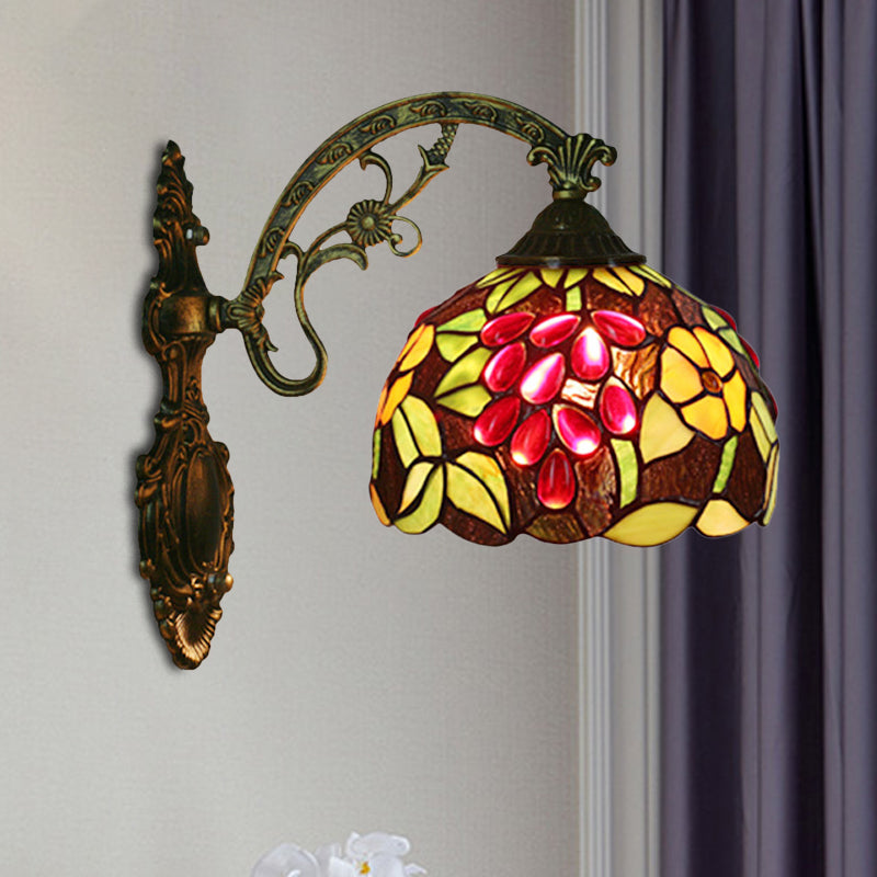 Frendorf | Tiffany-Stil Trauben Wandleuchte Sconce 1 Kopf Handgefertigte Buntglas Wandmontierte Beleuchtung in Rot/Grün