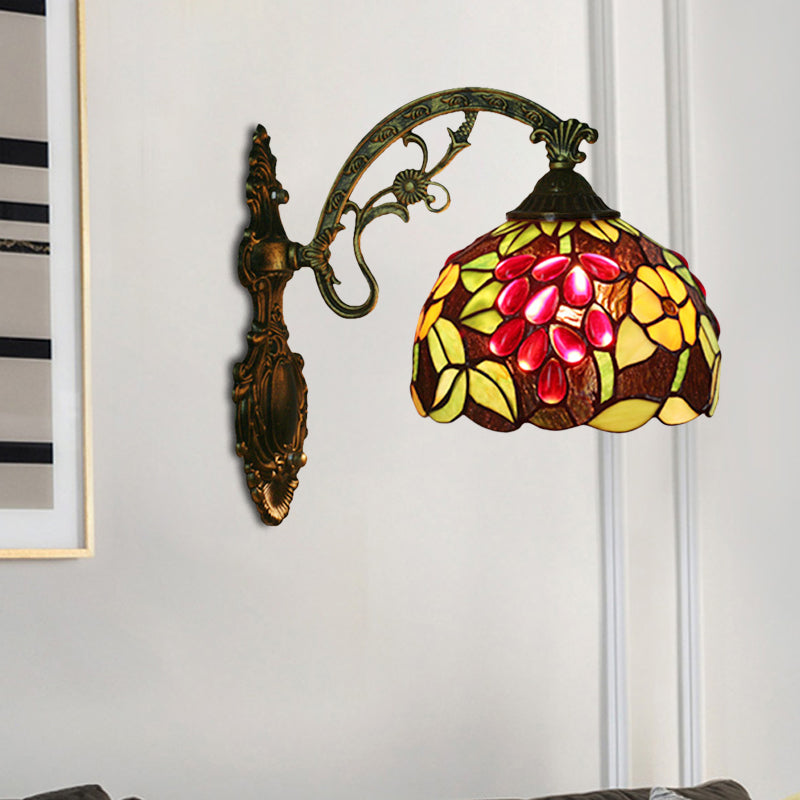 Frendorf | Tiffany-Stil Trauben Wandleuchte Sconce 1 Kopf Handgefertigte Buntglas Wandmontierte Beleuchtung in Rot/Grün