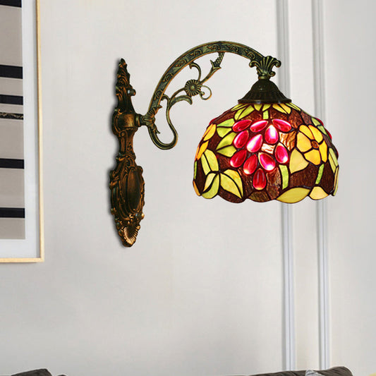 Frendorf | Tiffany-Stil Trauben Wandleuchte Sconce 1 Kopf Handgefertigte Buntglas Wandmontierte Beleuchtung in Rot/Grün