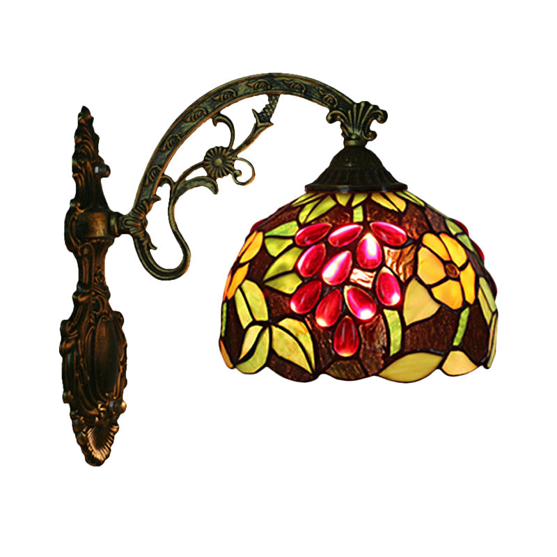 Frendorf | Tiffany-Stil Trauben Wandleuchte Sconce 1 Kopf Handgefertigte Buntglas Wandmontierte Beleuchtung in Rot/Grün