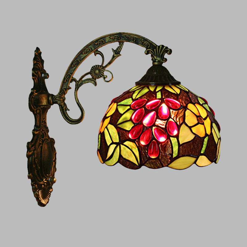 Frendorf | Tiffany-Stil Trauben Wandleuchte Sconce 1 Kopf Handgefertigte Buntglas Wandmontierte Beleuchtung in Rot/Grün