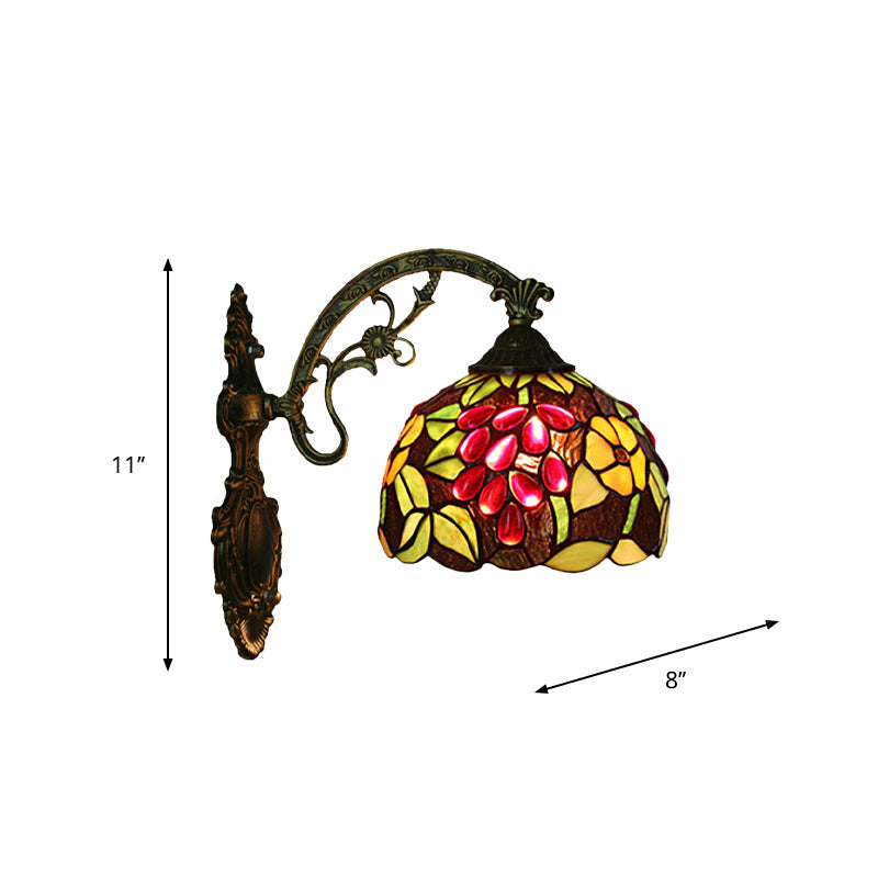Frendorf | Tiffany-Stil Trauben Wandleuchte Sconce 1 Kopf Handgefertigte Buntglas Wandmontierte Beleuchtung in Rot/Grün