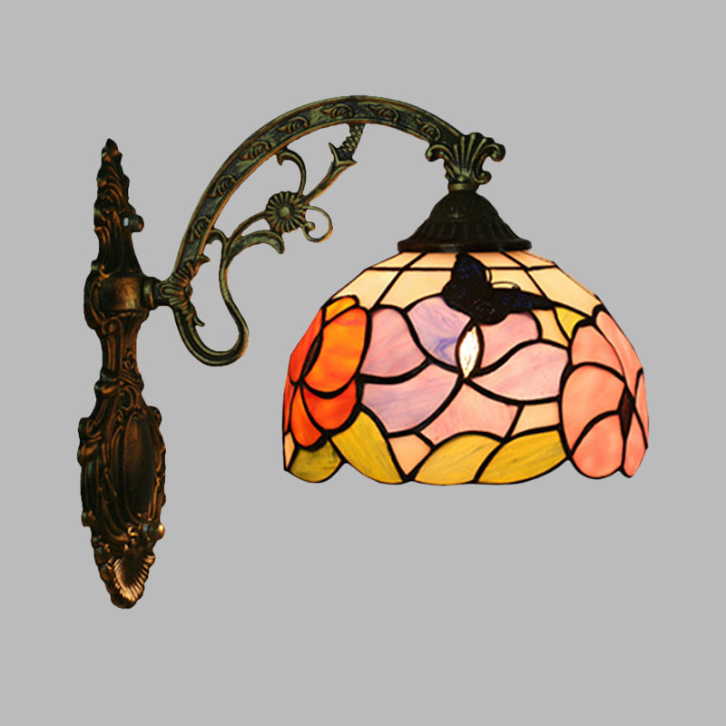 Frendorf | Einzelne Schmetterling und Pfingstrose Wandstehlampe Tiffany Bronze Buntglas Wandmontage Lampe