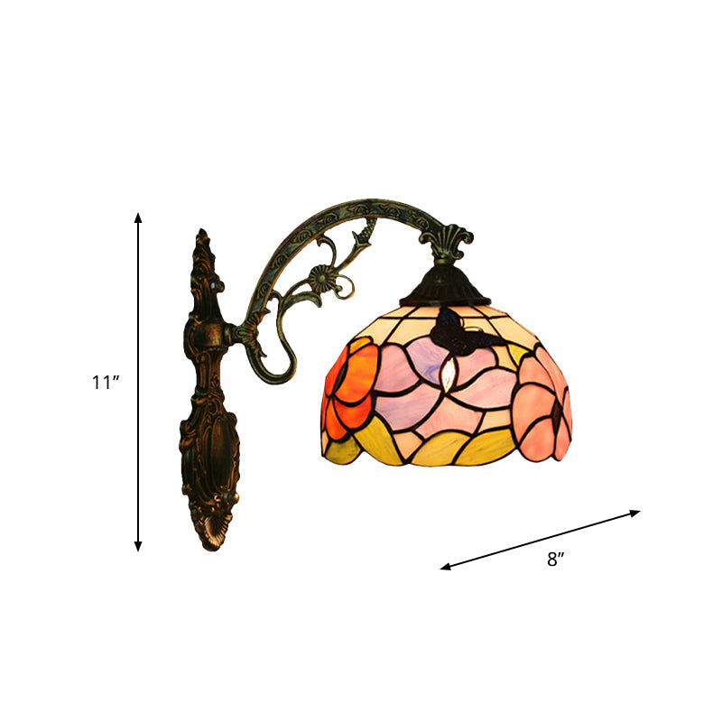 Frendorf | Einzelne Schmetterling und Pfingstrose Wandstehlampe Tiffany Bronze Buntglas Wandmontage Lampe