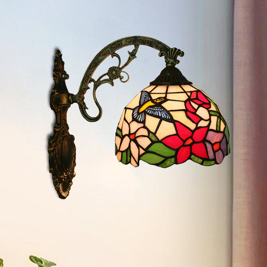 Frendorf | Handgemaakt glazen bronzen wandverlichting Magpie en bloemen 1 hooft Tiffany wandlamparmatuur