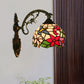 Frendorf | Handgemaakt glazen bronzen wandverlichting Magpie en bloemen 1 hooft Tiffany wandlamparmatuur