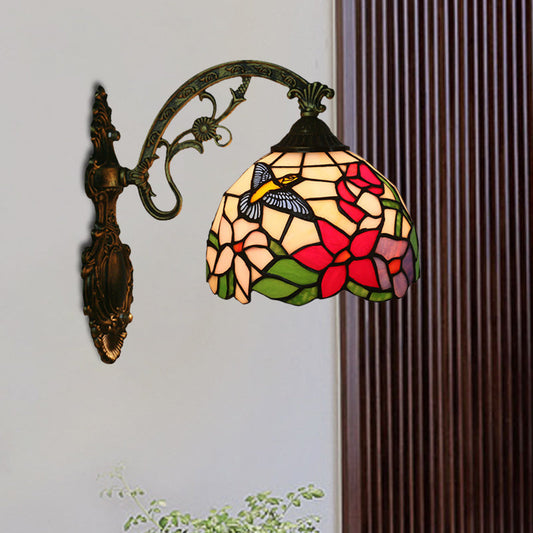 Frendorf | Handgemaakt glazen bronzen wandverlichting Magpie en bloemen 1 hooft Tiffany wandlamparmatuur