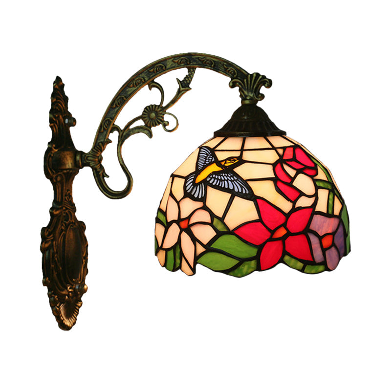 Frendorf | Handgemaakt glazen bronzen wandverlichting Magpie en bloemen 1 hooft Tiffany wandlamparmatuur