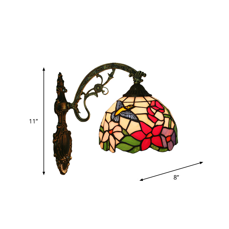 Frendorf | Handgemaakt glazen bronzen wandverlichting Magpie en bloemen 1 hooft Tiffany wandlamparmatuur