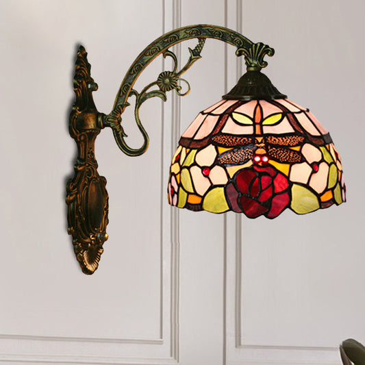 Frendorf | Dragonfly-Rose Geschnittenes Glas Wandlicht Kit Tiffany Einzelne Bronze Wandleuchte Beleuchtung