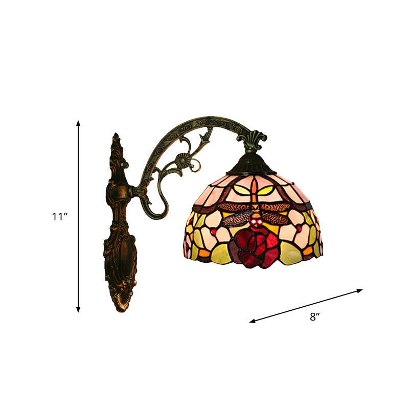 Frendorf | Dragonfly-Rose Geschnittenes Glas Wandlicht Kit Tiffany Einzelne Bronze Wandleuchte Beleuchtung