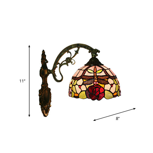 Frendorf | Dragonfly-Rose Geschnittenes Glas Wandlicht Kit Tiffany Einzelne Bronze Wandleuchte Beleuchtung