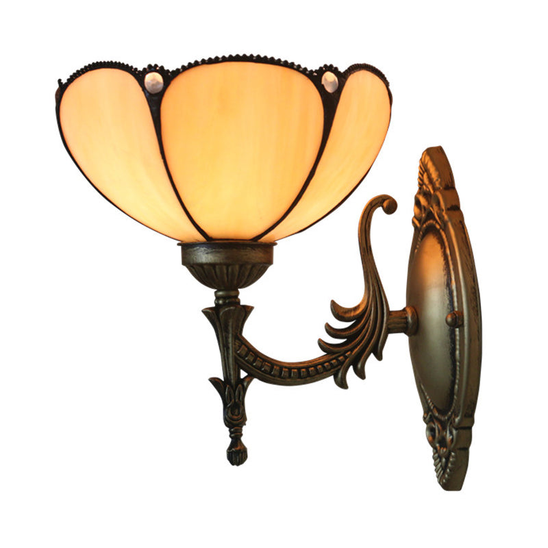 Frendorf | Blumen/Schüssel Wandmontage Leuchte Tiffany Beige/Gelbe Glas 1-Bulb Bronze Finish Wandschalter Licht