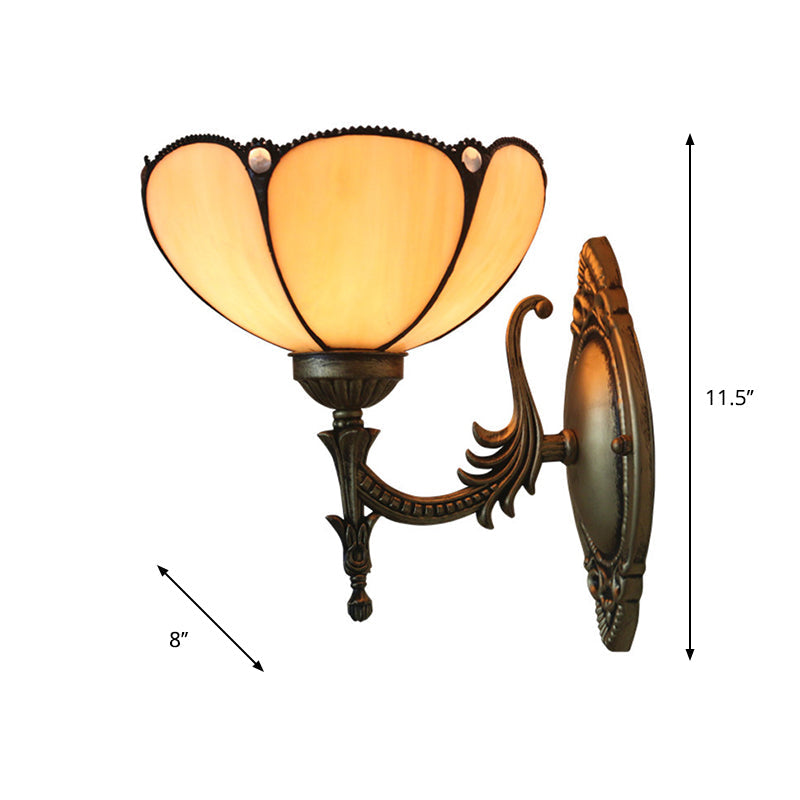 Frendorf | Blumen/Schüssel Wandmontage Leuchte Tiffany Beige/Gelbe Glas 1-Bulb Bronze Finish Wandschalter Licht