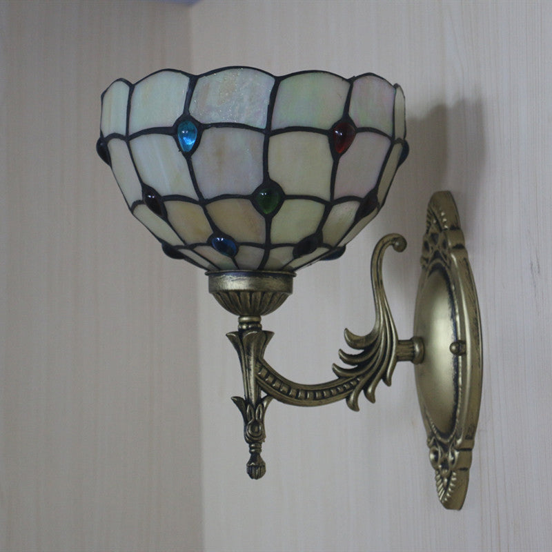 Frendorf | Blumen/Schüssel Wandmontage Leuchte Tiffany Beige/Gelbe Glas 1-Bulb Bronze Finish Wandschalter Licht