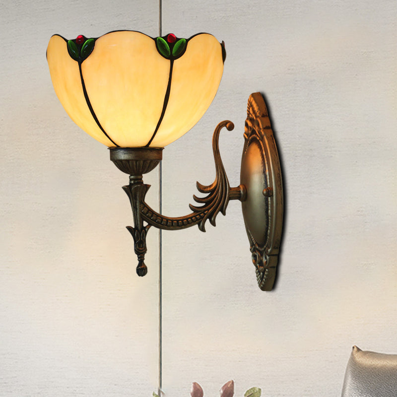 Frendorf | Beige Glasknospen Wandlamp Vintage 1 Kop Bronsafwerking Wandverlichting Fixture voor Slaapkamer