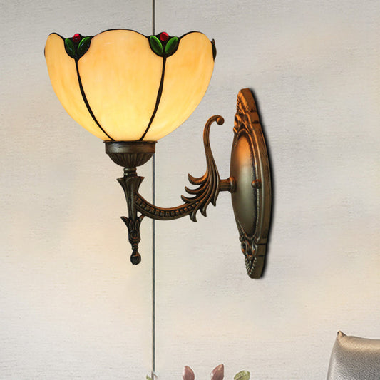 Frendorf | Beige Glasknospen Wandlamp Vintage 1 Kop Bronsafwerking Wandverlichting Fixture voor Slaapkamer