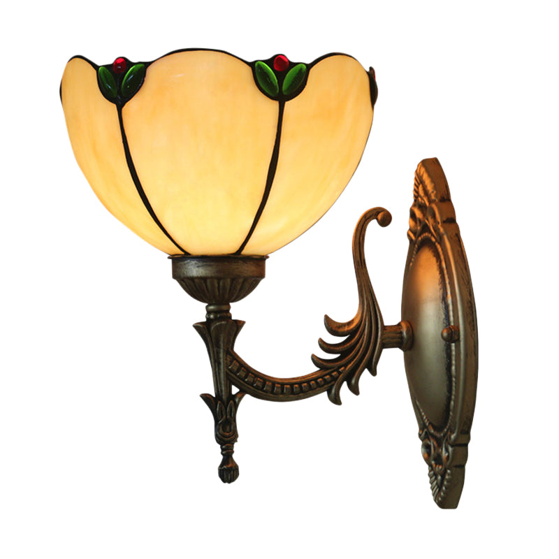 Frendorf | Beige Glasknospen Wandlamp Vintage 1 Kop Bronsafwerking Wandverlichting Fixture voor Slaapkamer