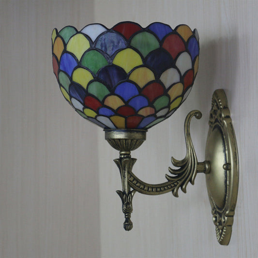 Frendorf | Spots/Semicirkels Wandlamp Enkelvoudige Peertje Geel Glas Tiffany Wandgemonteerd Lichtarmatuur in Brons