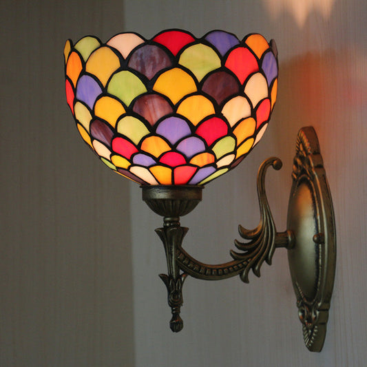 Frendorf | Spots/Semicirkels Wandlamp Enkelvoudige Peertje Geel Glas Tiffany Wandgemonteerd Lichtarmatuur in Brons