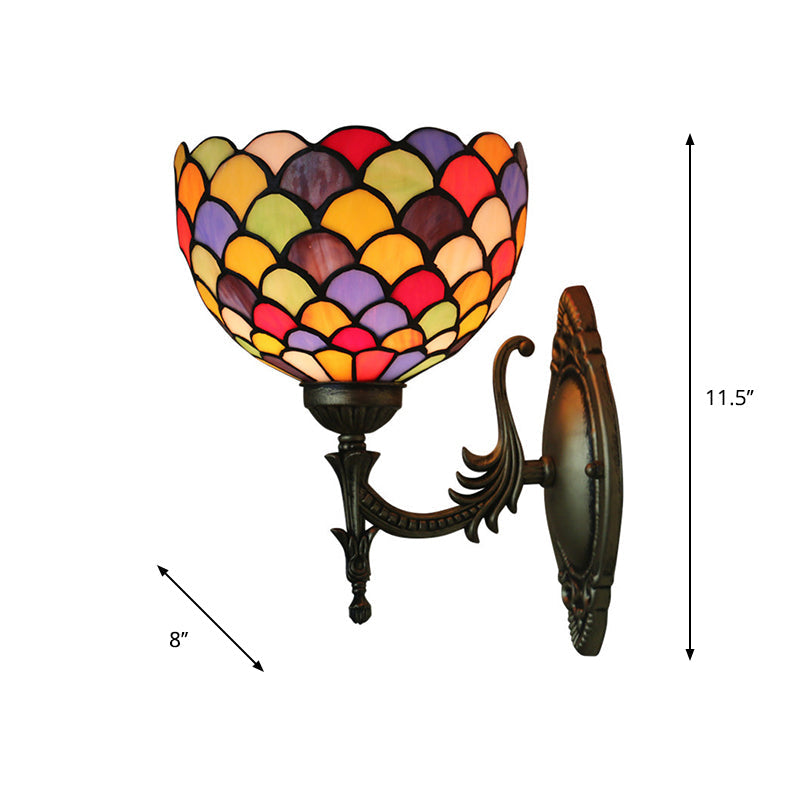 Frendorf | Spots/Semicirkels Wandlamp Enkelvoudige Peertje Geel Glas Tiffany Wandgemonteerd Lichtarmatuur in Brons