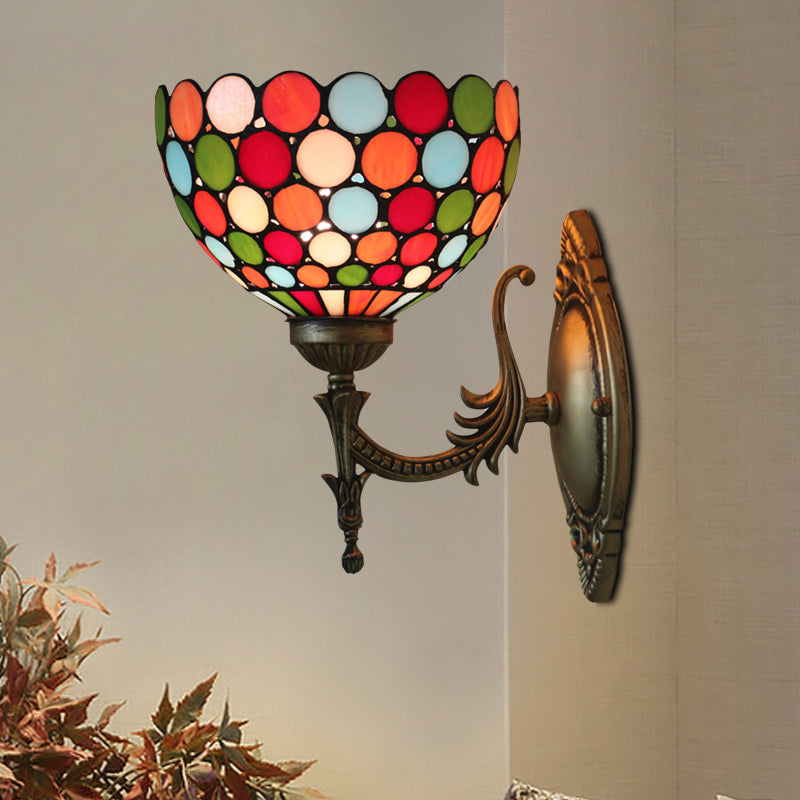 Frendorf | Spots/Semicirkels Wandlamp Enkelvoudige Peertje Geel Glas Tiffany Wandgemonteerd Lichtarmatuur in Brons