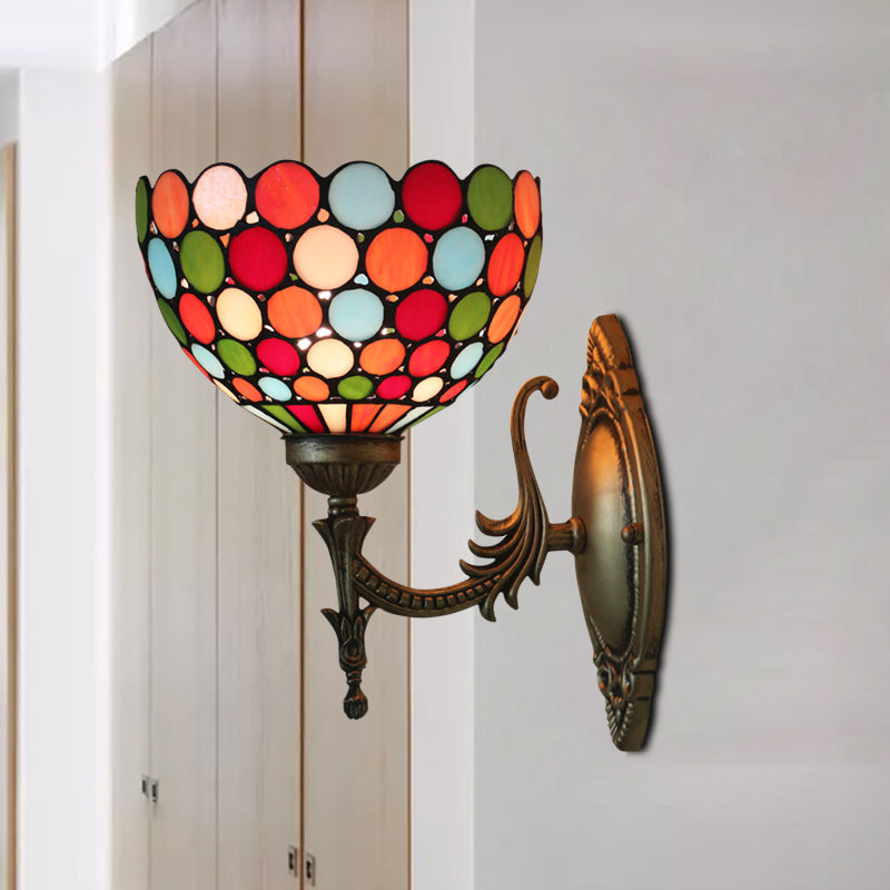 Frendorf | Spots/Semicirkels Wandlamp Enkelvoudige Peertje Geel Glas Tiffany Wandgemonteerd Lichtarmatuur in Brons
