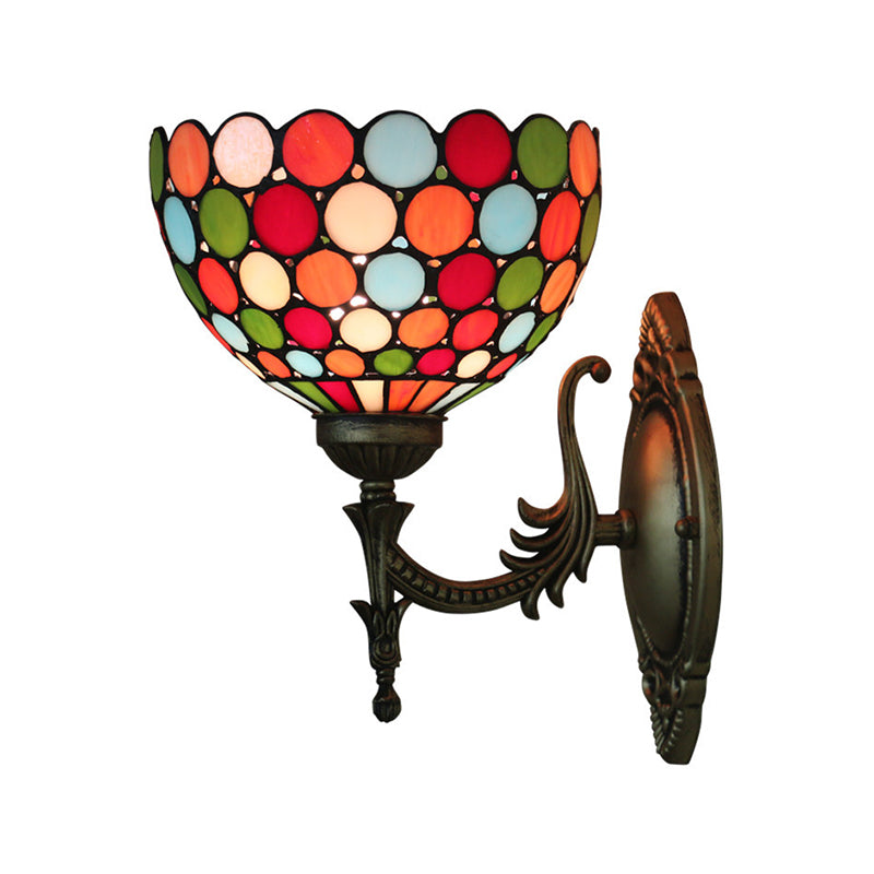 Frendorf | Spots/Semicirkels Wandlamp Enkelvoudige Peertje Geel Glas Tiffany Wandgemonteerd Lichtarmatuur in Brons
