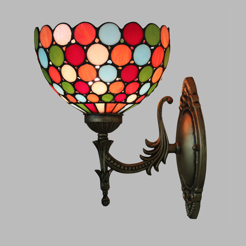 Frendorf | Spots/Semicirkels Wandlamp Enkelvoudige Peertje Geel Glas Tiffany Wandgemonteerd Lichtarmatuur in Brons