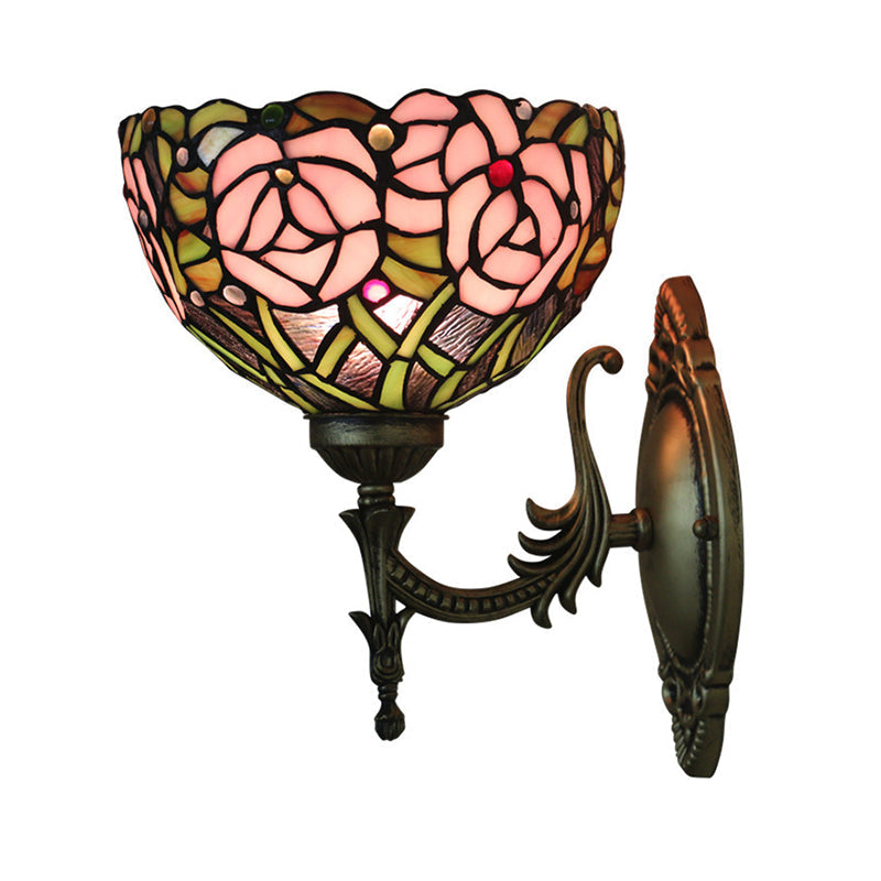 Frendorf | Rosa Wandmontageverlichting Tiffany 1 Lamp Geglazuurde Glazen Wandlamp met Bronzen Gegraveerde Arm