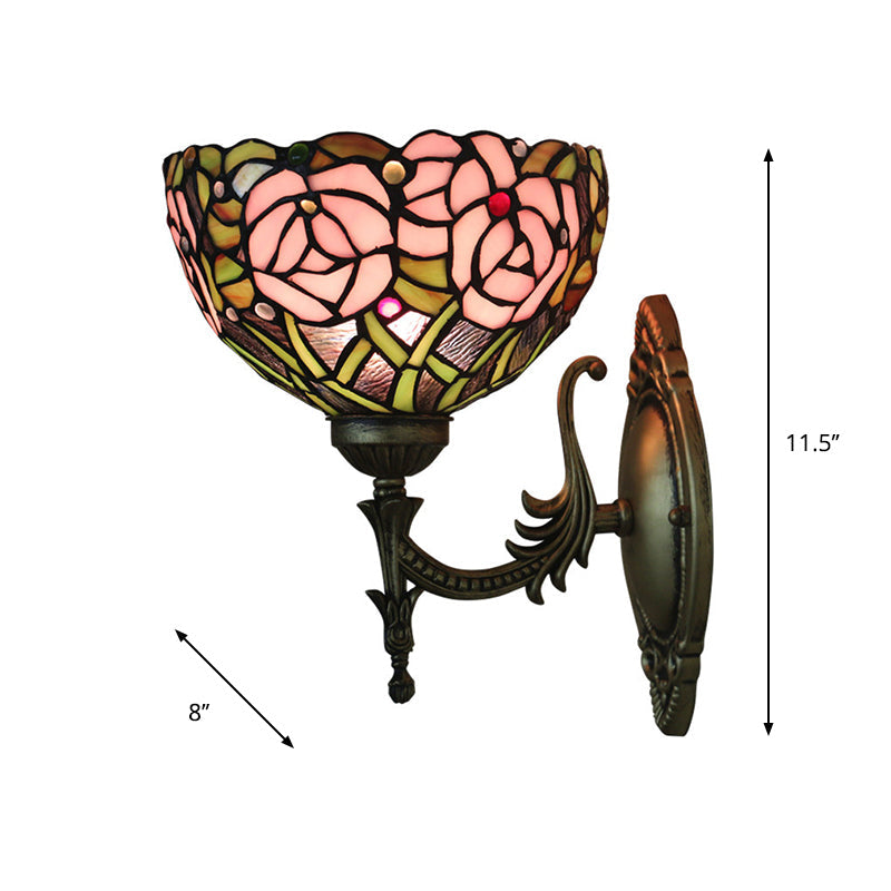 Frendorf | Rosa Wandmontageverlichting Tiffany 1 Lamp Geglazuurde Glazen Wandlamp met Bronzen Gegraveerde Arm