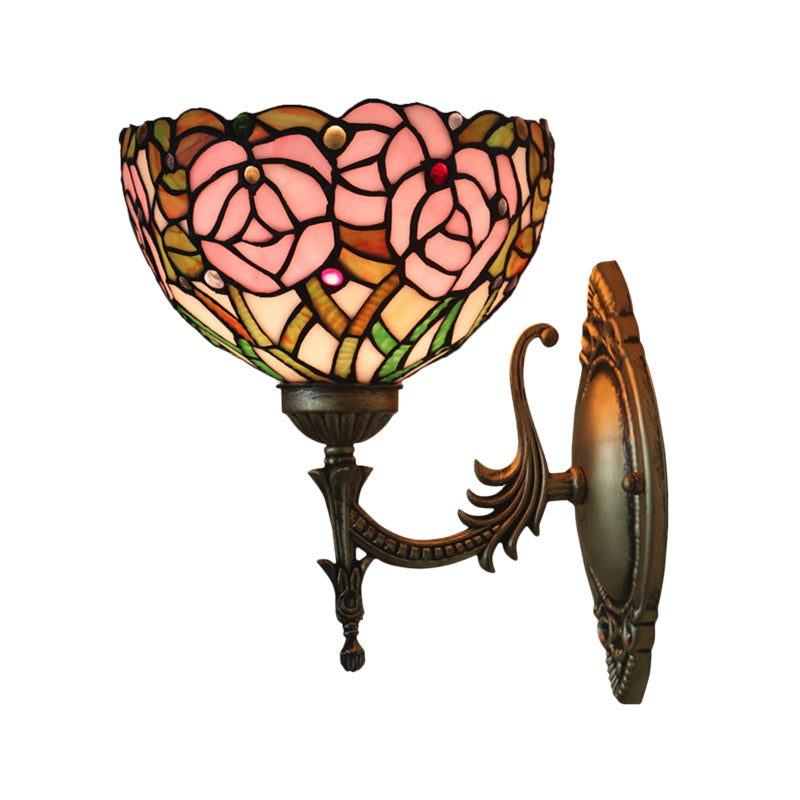 Frendorf | Rosa Wandmontageverlichting Tiffany 1 Lamp Geglazuurde Glazen Wandlamp met Bronzen Gegraveerde Arm