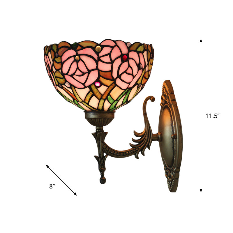 Frendorf | Rosa Wandmontageverlichting Tiffany 1 Lamp Geglazuurde Glazen Wandlamp met Bronzen Gegraveerde Arm