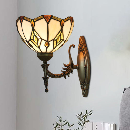 Frendorf | Barokke Bloemvormige Wandlamp 1 Kop Beige Glazen Muurmontage Lamp in Brons voor Slaapkamer