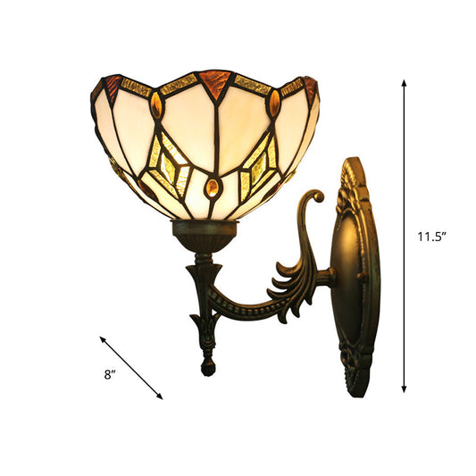 Frendorf | Barokke Bloemvormige Wandlamp 1 Kop Beige Glazen Muurmontage Lamp in Brons voor Slaapkamer