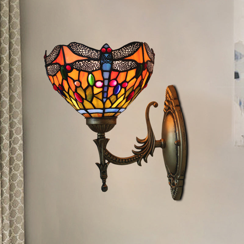 Frendorf | Libelle Wandverlichting Ideeën Tiffany Geperst Glas 1 Lamp Bronzen Wandgemonteerde Licht