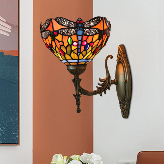 Frendorf | Libelle Wandverlichting Ideeën Tiffany Geperst Glas 1 Lamp Bronzen Wandgemonteerde Licht