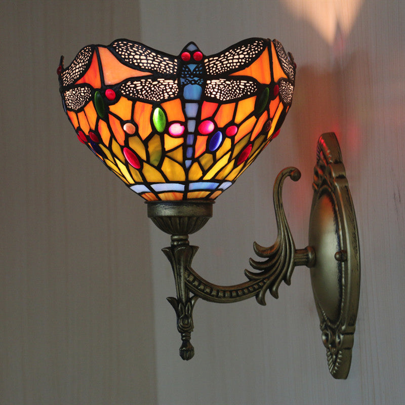 Frendorf | Libelle Wandverlichting Ideeën Tiffany Geperst Glas 1 Lamp Bronzen Wandgemonteerde Licht