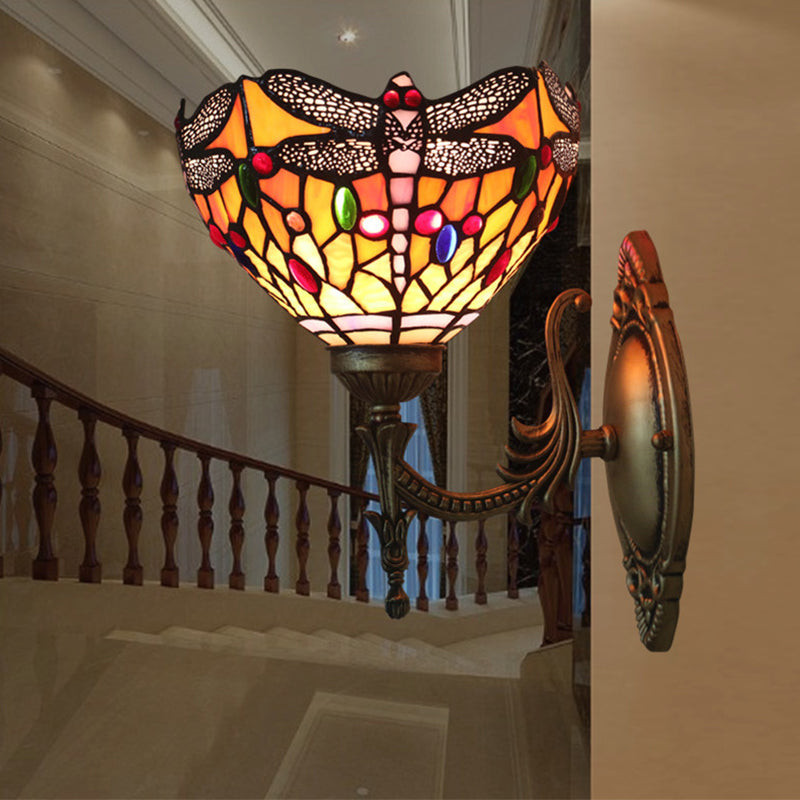 Frendorf | Libelle Wandverlichting Ideeën Tiffany Geperst Glas 1 Lamp Bronzen Wandgemonteerde Licht