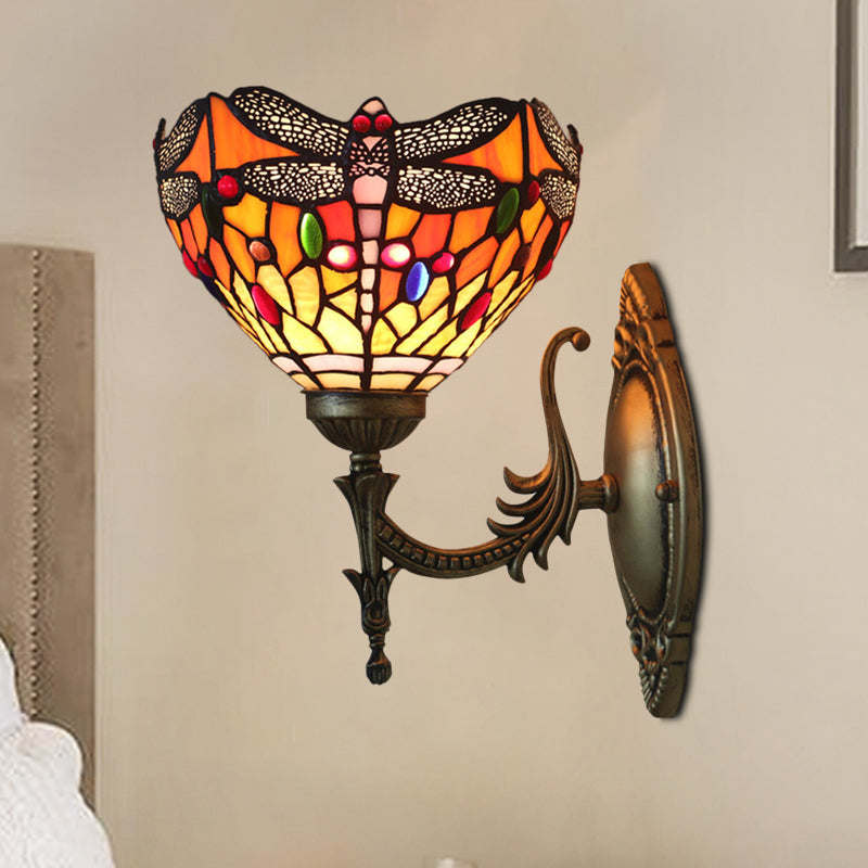 Frendorf | Libelle Wandverlichting Ideeën Tiffany Geperst Glas 1 Lamp Bronzen Wandgemonteerde Licht