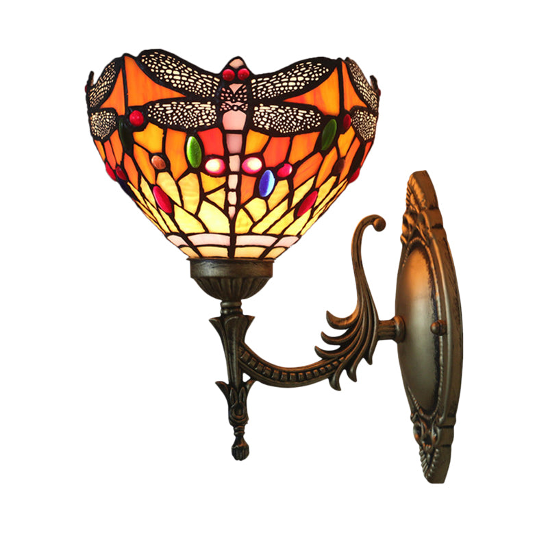 Frendorf | Libelle Wandverlichting Ideeën Tiffany Geperst Glas 1 Lamp Bronzen Wandgemonteerde Licht