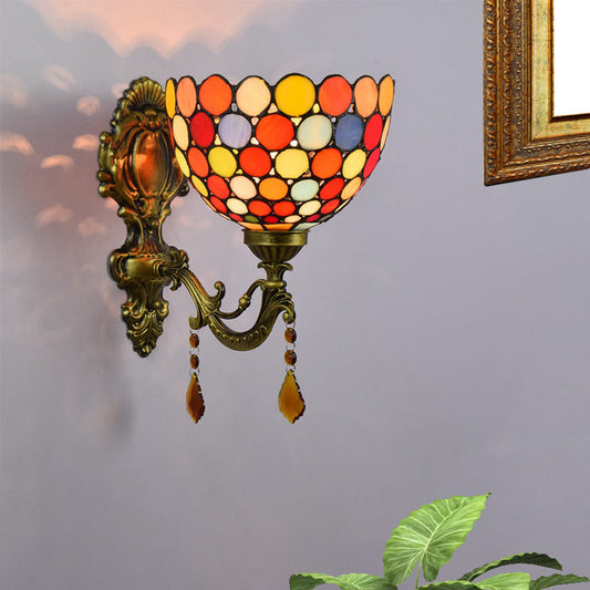 Frendorf | Glas-in-lood Cirkels Kom Wandlamp Tiffany Enkel-Bol Brass Wandlamp Met Dangles
