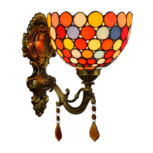 Frendorf | Glas-in-lood Cirkels Kom Wandlamp Tiffany Enkel-Bol Brass Wandlamp Met Dangles